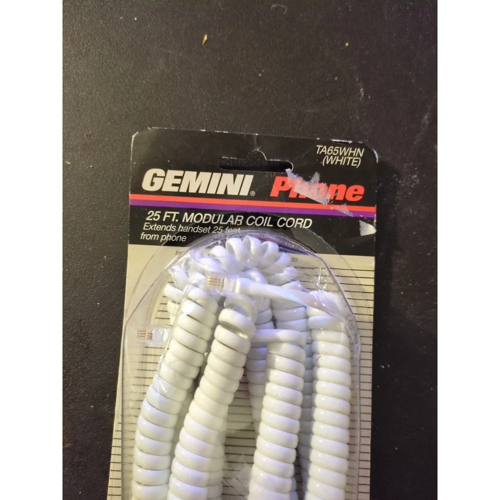 Gemini TA65WHN White 25Ft. Telephone Coil Cord with Plugs